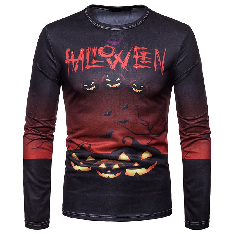 Men's 3D Digital Printing Halloween Series Horror Theme Long Sleeve Round Neck T-shirt CT454