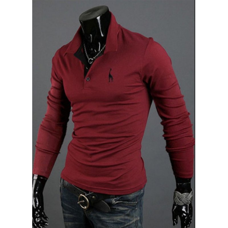 New summer casual men's cartoon hooded long-sleeved fashion urban self-cultivation lapel everyday men's T-shirt